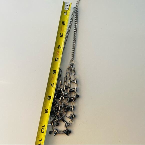 NORDSTROM REVOLVE Silver Gunmetal Stud Charm Layered Multi Statement Necklace - Picture 4 of 8